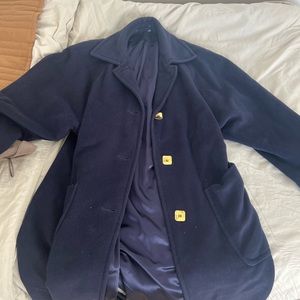 Navy Blue 100% Wool Oversized Coat